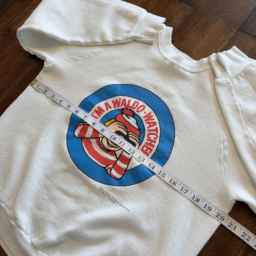 Vintage Fruit Of The Loom Sweatshirt Mens Large White Where's Waldo 90s USA - Picture 7 of 8